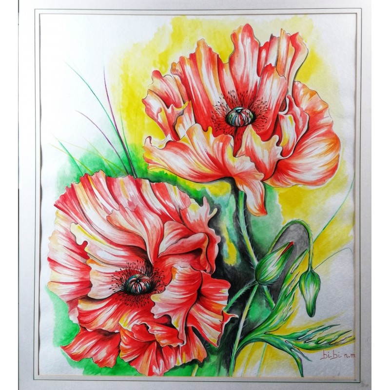 Oriental Poppy watercolor cm 70*80